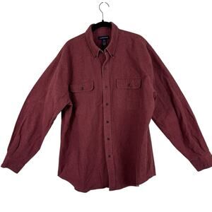 Lands End Flannel Shirt Mens XL Solid Burgundy Chamois Cloth Brushed Outdoor